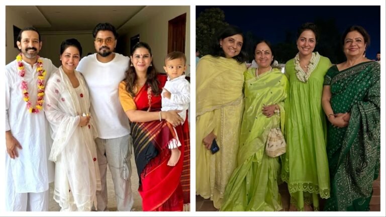 Hina Khan, Priyanka Chopra’s mom Madhu Chopra and Vikrant Massey visit Sri Sri Ravi Shankar’s ashram, pose for pics | Bollywood
