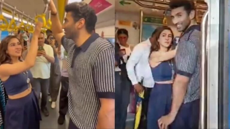 Sara Ali Khan and Aditya Roy Kapur travel by Mumbai metro, click selfies with fans. Watch | Bollywood