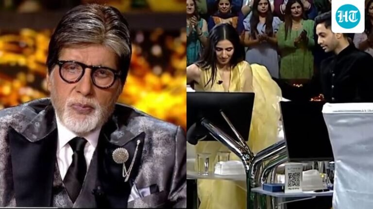 Amitabh Bachchan teases grandson Agastya Nanda on KBC for fixing Simar Bhatia’s pallu: ‘Hum apko badhai dete hain’